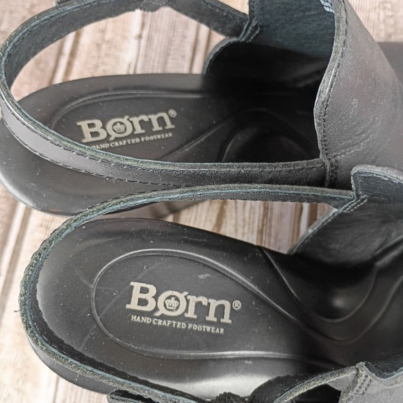 Born Black Leather Wedge Slingback Peep Toe Sandals Womens 8M D93104 - Picture 5 of 8